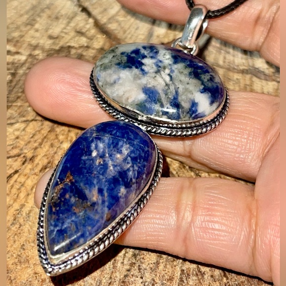 Blue & White Navy Sodalite Pendant 3” - Picture 5 of 13